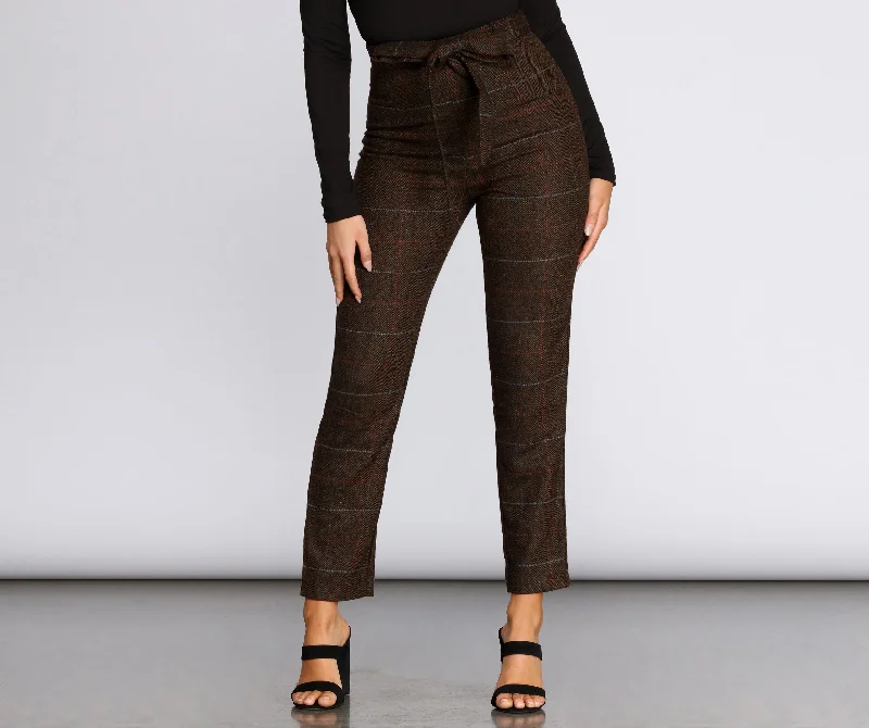 Plaid Perfection Tie Waist Pants