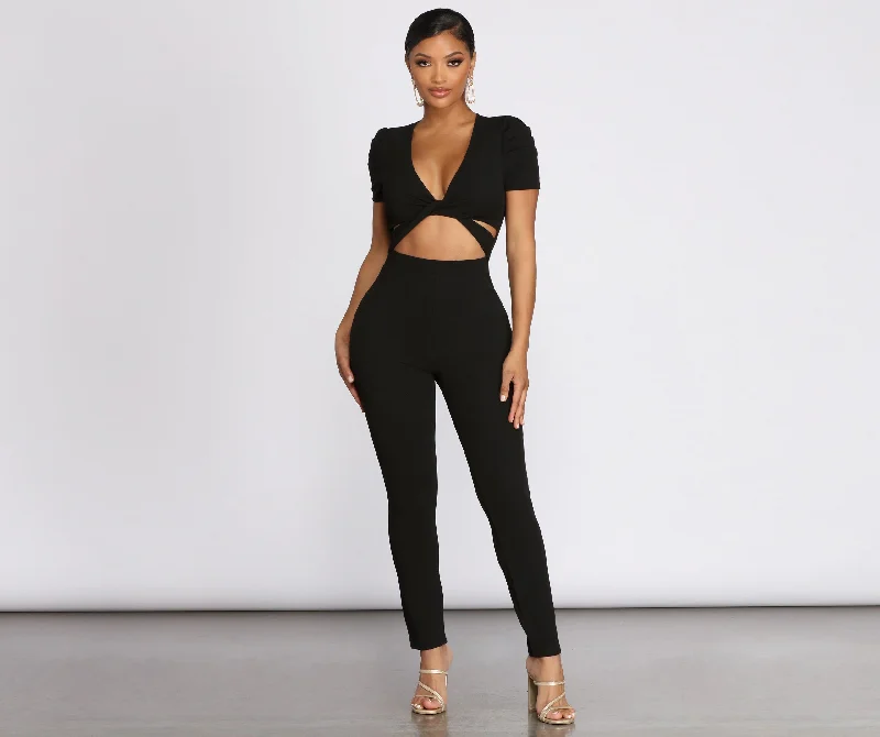 Risk It All Twist Front Fitted Jumpsuit