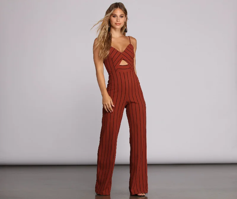 Zero In Keyhole Striped Jumpsuit