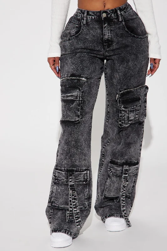 Bag Of Tricks Cargo Jeans - Acid Wash Black