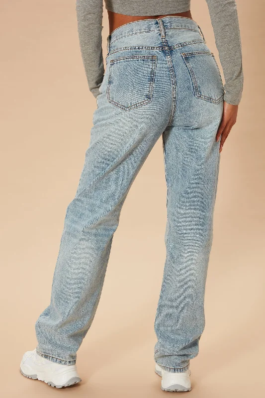 Crossover Straight Leg Jeans - Light Blue Wash