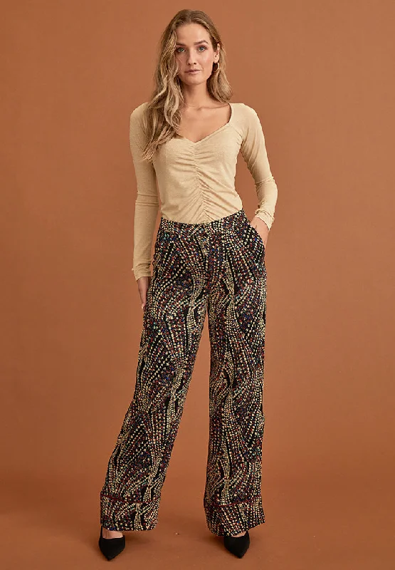 DSFelicia High Waisted Straight Pant - Black Print