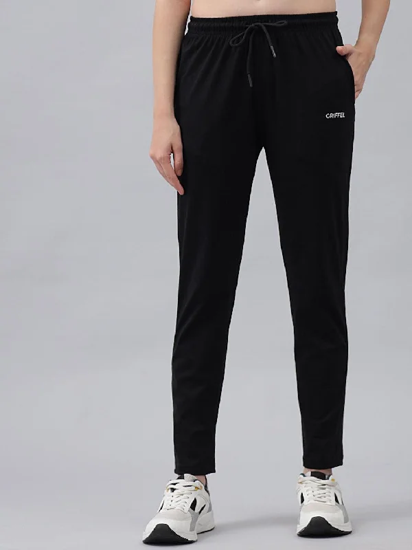 GRIFFEL Women Basic Solid Regular Fit Black Trackpant