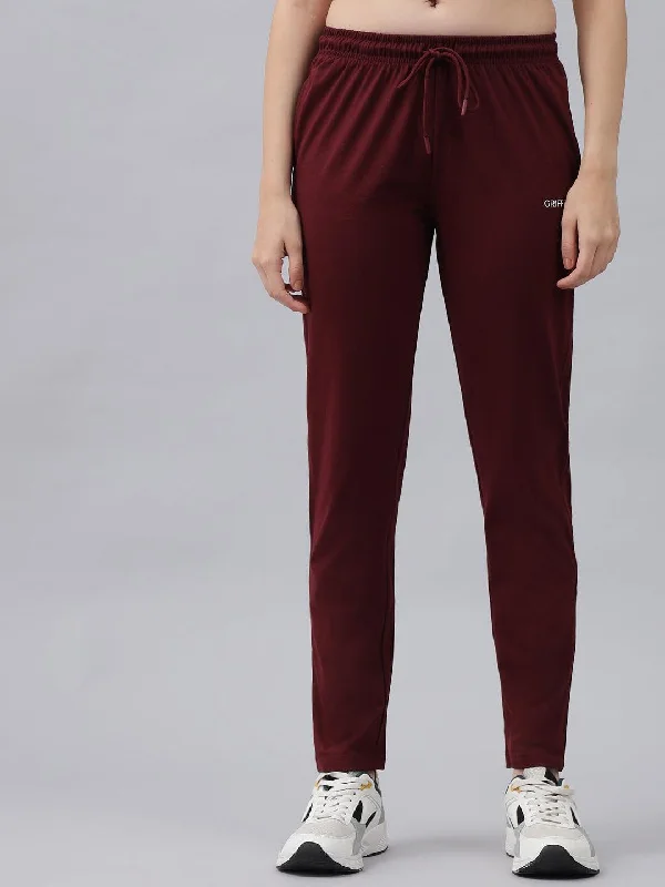 GRIFFEL Women Basic Solid Regular Fit Maroon Trackpant