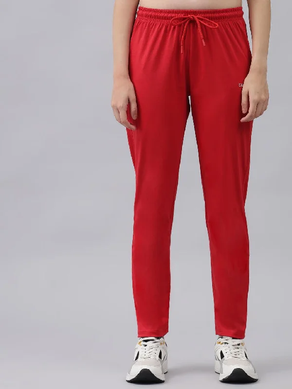 GRIFFEL Women Basic Solid Regular Fit Red Trackpant