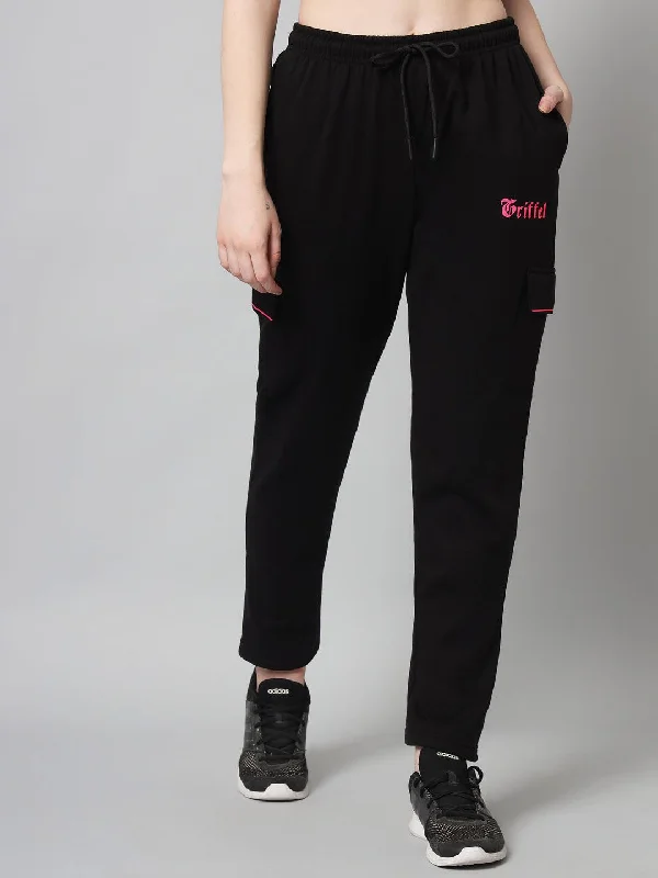 Griffel Women’s Front Logo 6 Pocket Pink Black Trackpant