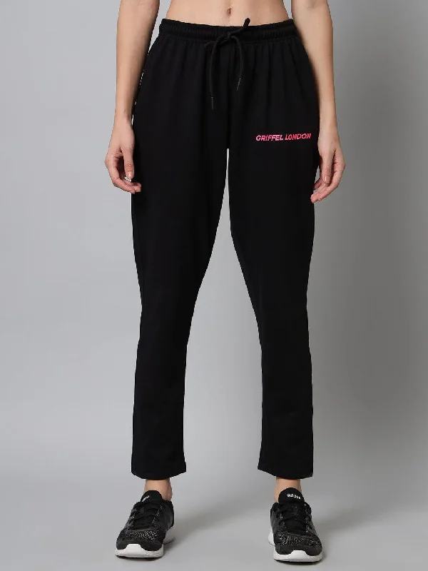 Griffel Women’s Front Logo Basic Solid Black Trackpant