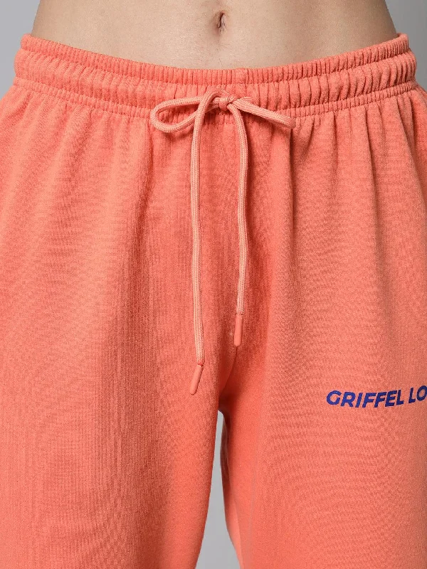 Griffel Women’s Front Logo Basic Solid Peach Trackpant