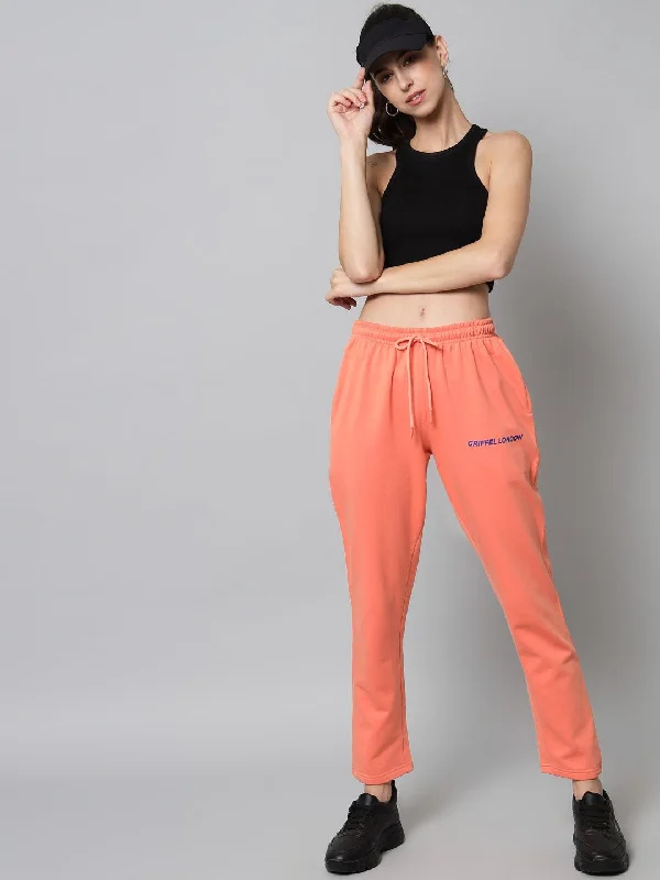 Griffel Women’s Front Logo Basic Solid Peach Trackpant