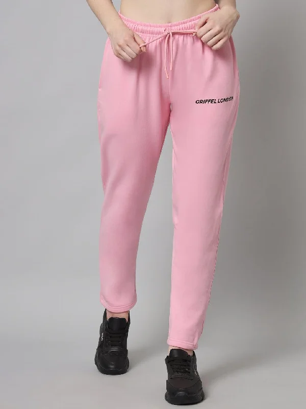 Griffel Women’s Front Logo Basic Solid Pink Trackpant