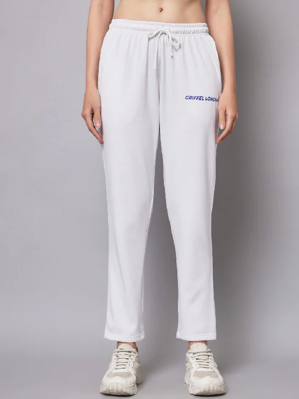 Griffel Women’s Front Logo Basic Solid White Trackpant