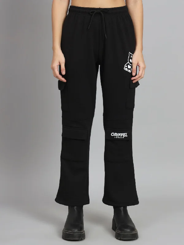 Griffel Women’s Front Teddy Logo 6 Pocket Black Trackpant