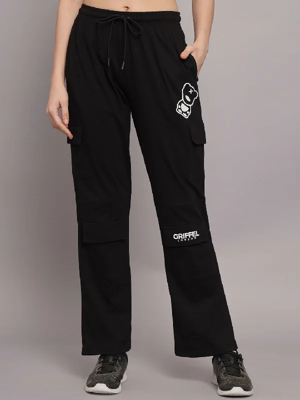 Griffel Women’s Front Teddy Logo 6 Pocket Black Trackpant