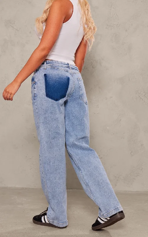 Light Blue Wash Foldover Waistband Denim Jeans