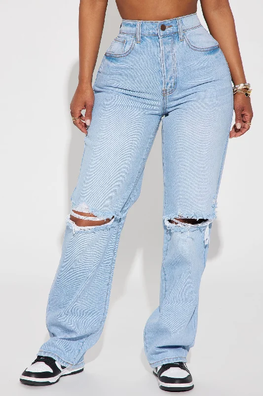 Main Squeeze Non Stretch Ripped Straight Leg Jean - Light Wash