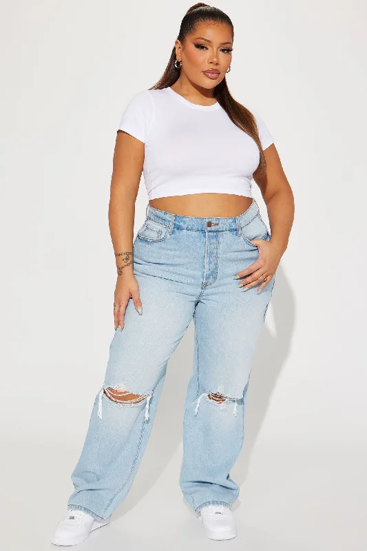 Main Squeeze Non Stretch Ripped Straight Leg Jean - Light Wash