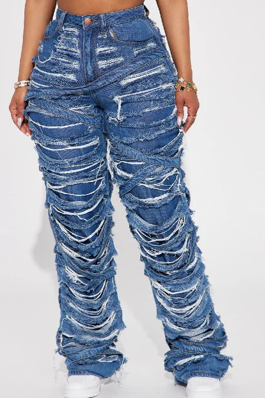 Never Low Key Shredded Straight Leg Jeans - Dark Wash