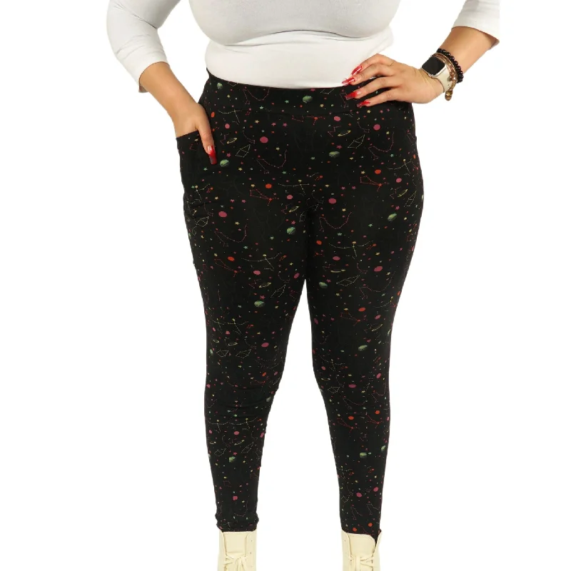 Rainbow Constellations Glow-in-the-Dark Adults Leggings with Pockets