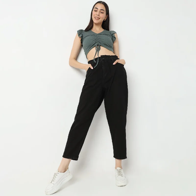 Regular Fit Solid High Rise Trousers