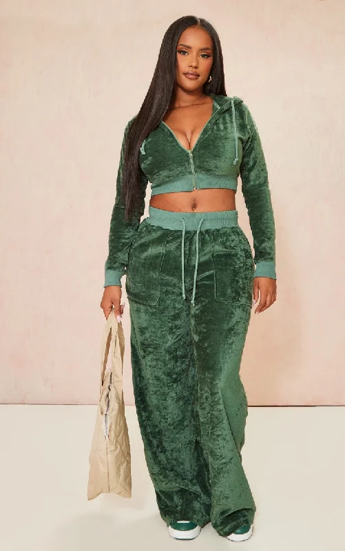 Shape Dark Green Velour Wide Leg Trousers