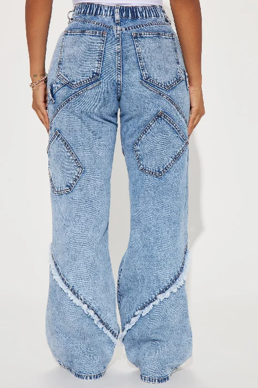 Taking A Chance Easy Waist Wide Leg Jeans - Light Wash