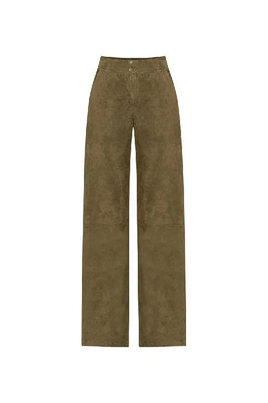 Ava Wide-Leg Suede Leather Trousers