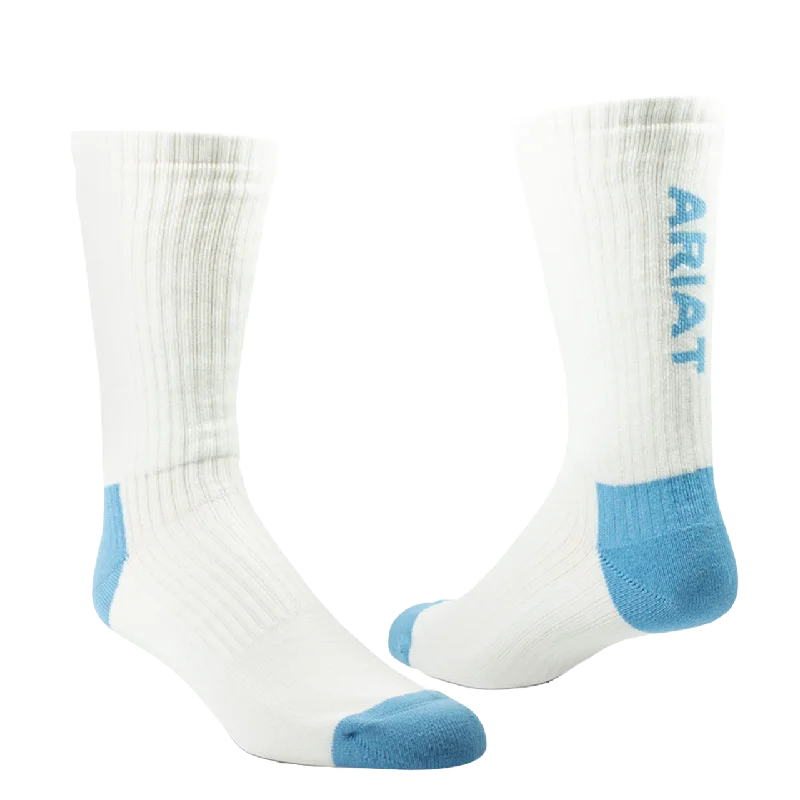 Ariat 3 Pack Cotton White & Blue Crew Socks AR2239-200