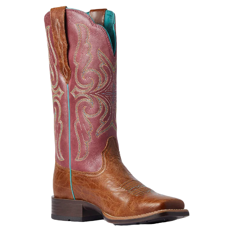 Ariat Ladies Primera Dark Tan & Pomegranate StretchFit Boots 10038461