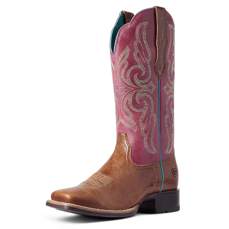 Ariat Ladies Primera Dark Tan & Pomegranate StretchFit Boots 10038461