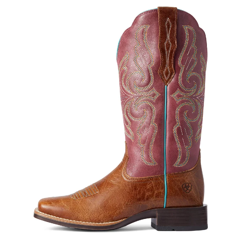 Ariat Ladies Primera Dark Tan & Pomegranate StretchFit Boots 10038461