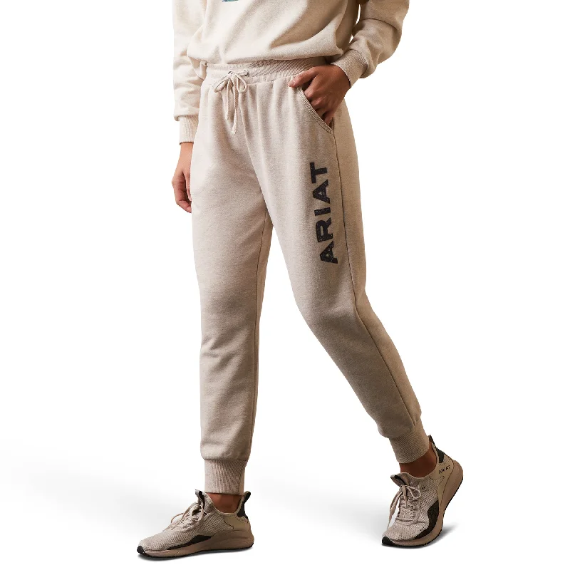 Ariat® Ladies R.E.A.L Logo Oatmeal Heather Jogger Pants 10043684