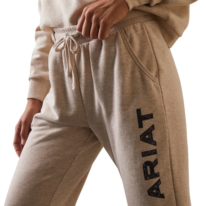 Ariat® Ladies R.E.A.L Logo Oatmeal Heather Jogger Pants 10043684