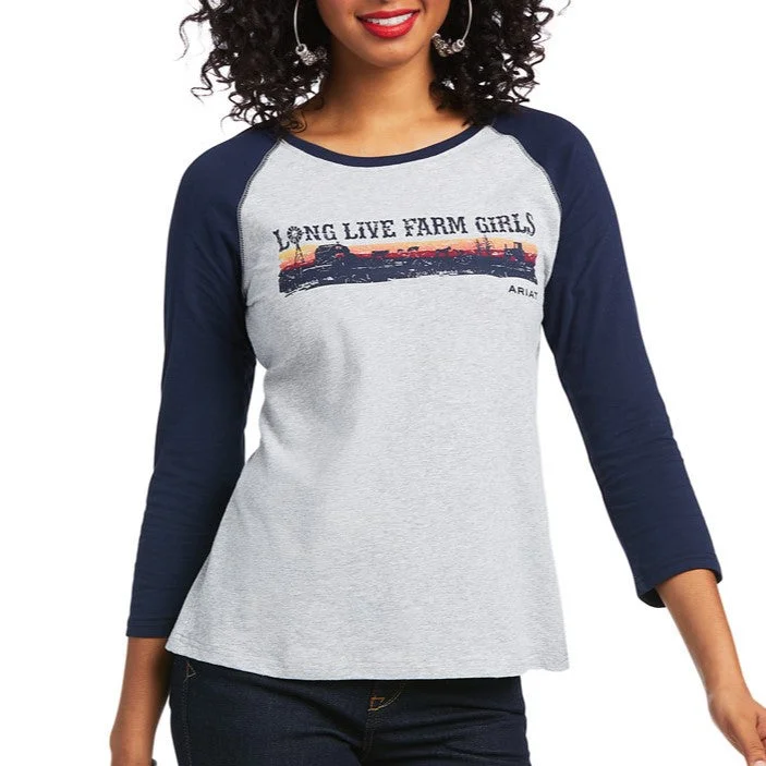 Ariat Ladies R.E.AL.  Long Live Heather Grey Baseball T-Shirt 10039779