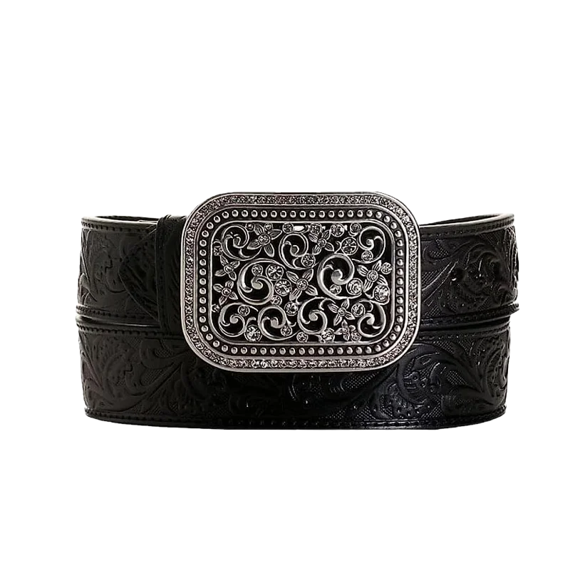 Ariat® Ladies Rhinestone Filigree Tooled Black Leather Belt A10006901