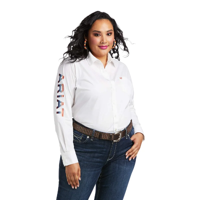 Ariat® Ladies Team Kirby Long Sleeve Stretch White Shirt 10037926