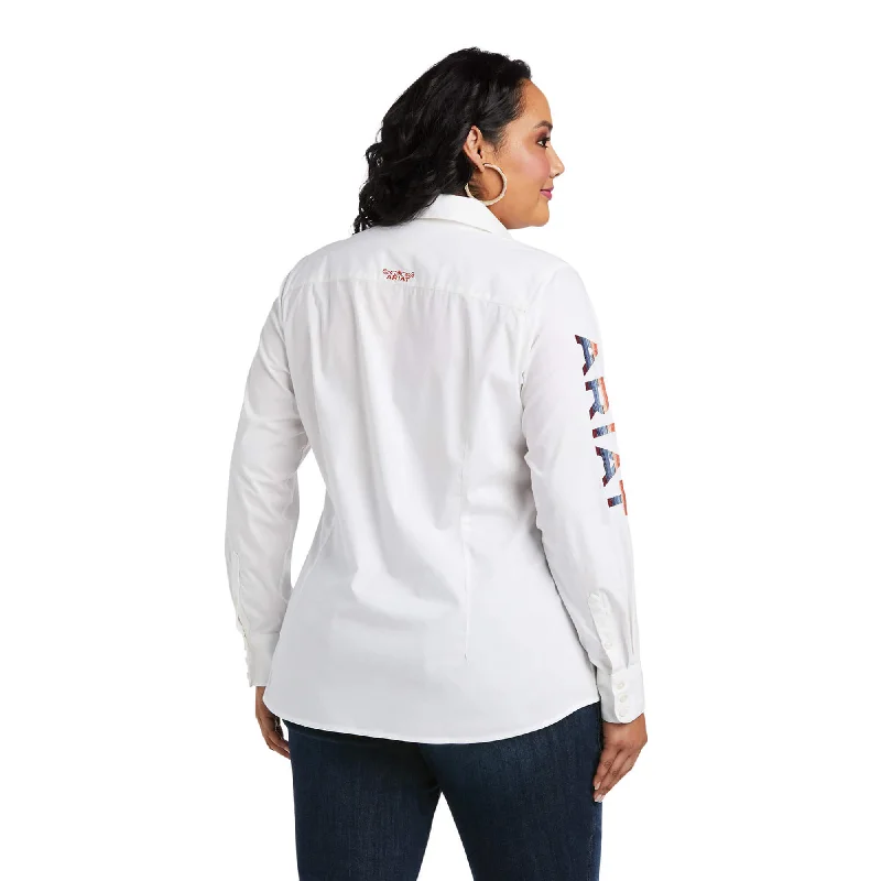 Ariat® Ladies Team Kirby Long Sleeve Stretch White Shirt 10037926