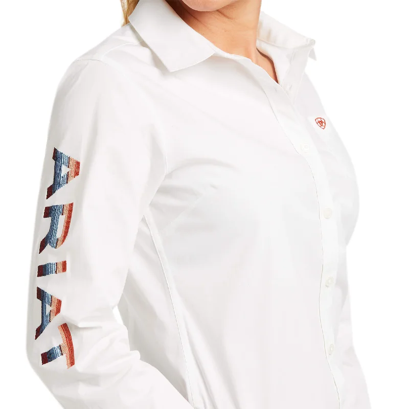 Ariat® Ladies Team Kirby Long Sleeve Stretch White Shirt 10037926