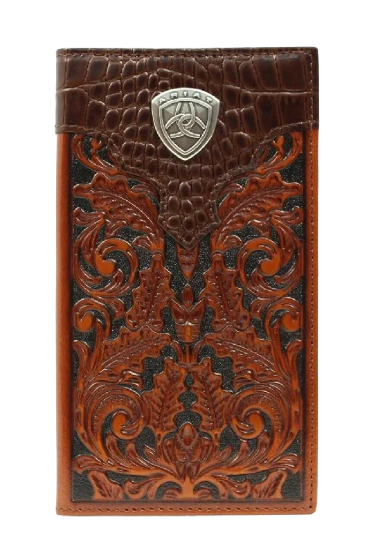 Ariat Western Rodeo Checkbook Wallet Oak Embossed Faux Gator Print A3516208