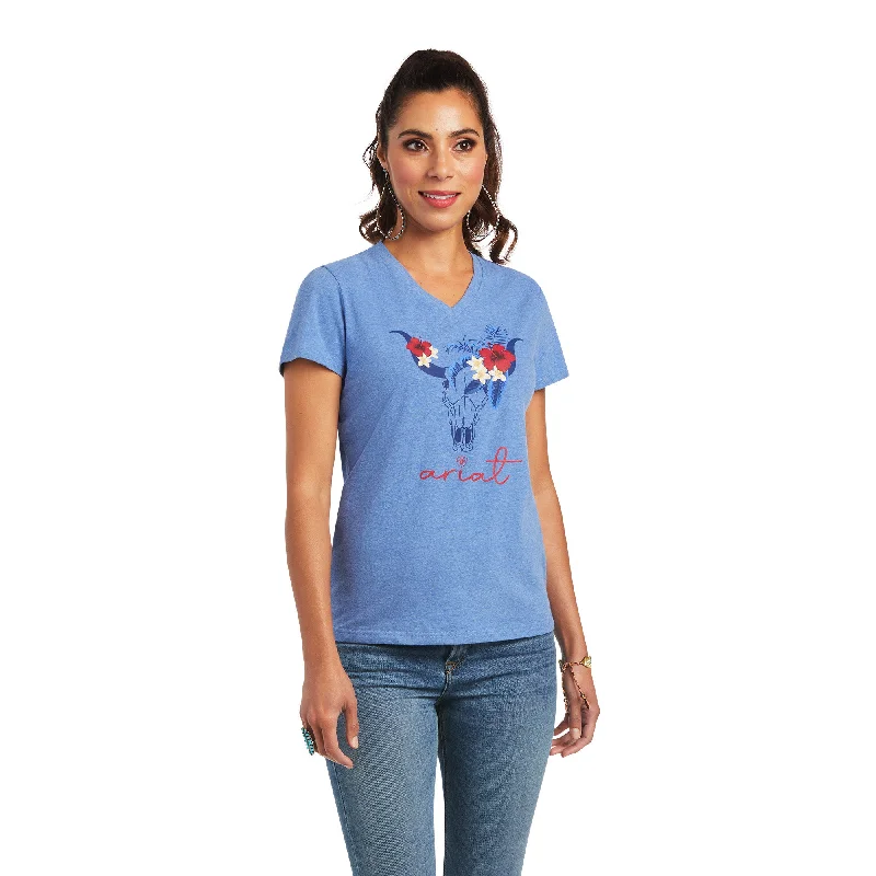 Ariat Women's REAL Tropics Steerhead Blue T-Shirt 10040533