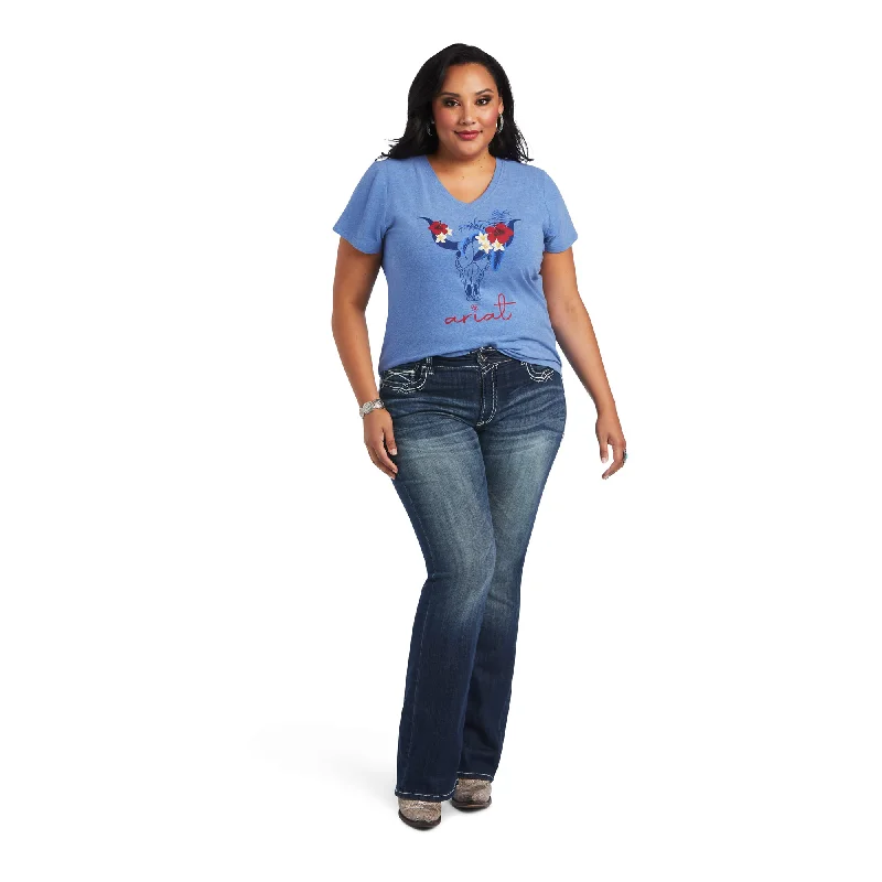 Ariat Women's REAL Tropics Steerhead Blue T-Shirt 10040533