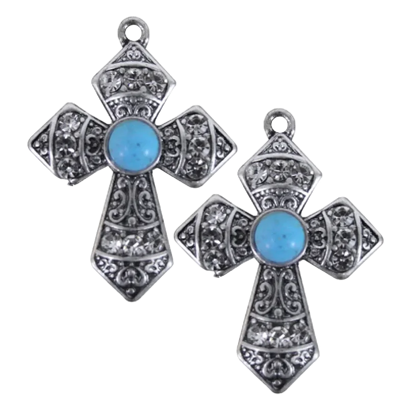 Blazin Roxx® Crystal & Turquoise Stone Cross Earrings 29553