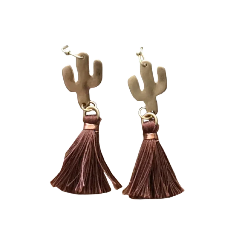 Blazin Roxx® Ladies Cactus Tassel Gold & Brown Earrings 30932