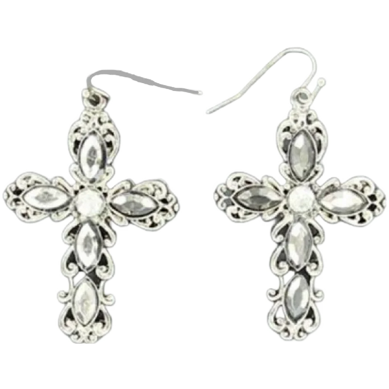 Blazin Roxx® Ladies Ornate Crystal Cross Silver Earrings 29685