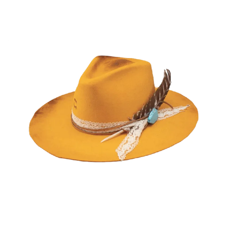 Charlie 1 Horse Ladies Smoke Show Yellow Felt Hat CWSMSH-4034YL