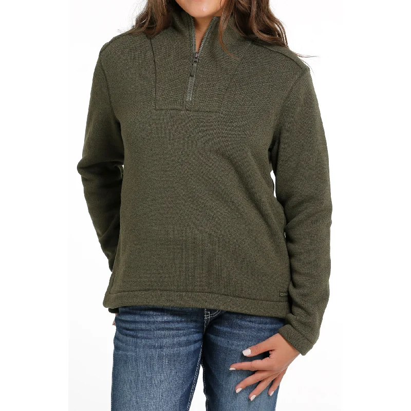 Cinch Ladies Olive Green Quarter Zip Pullover Sweater MAK9810004