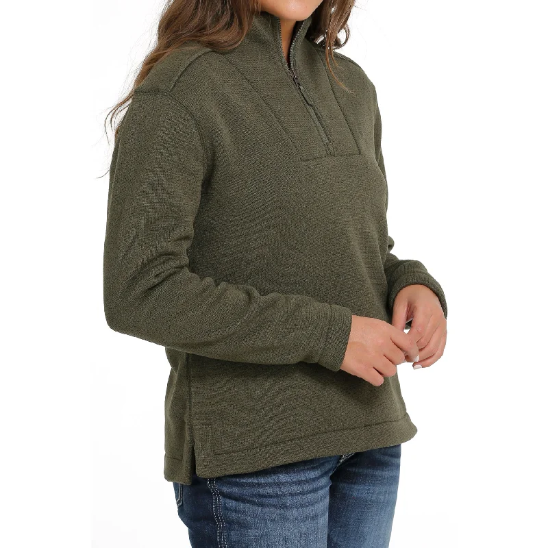 Cinch Ladies Olive Green Quarter Zip Pullover Sweater MAK9810004