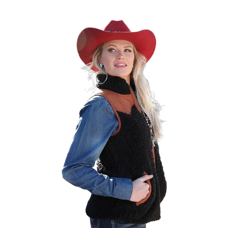 Cruel Denim Ladies Black Sherpa Novelty Western Print Vest CWV7310002