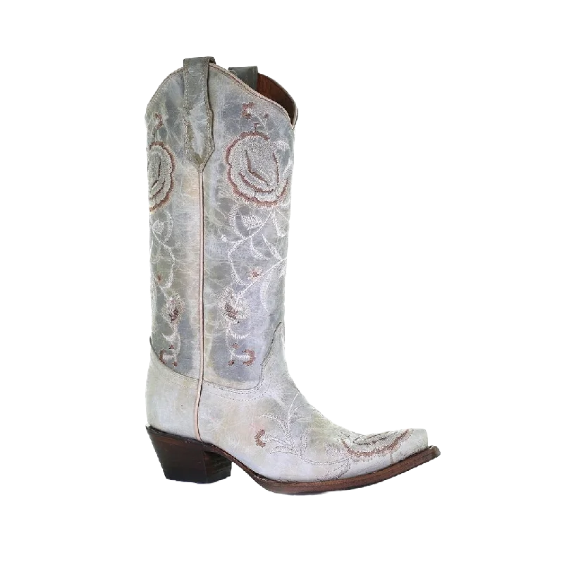 Circle G by Corral Ladies Aqua Floral Embroidery Snip Toe Boots L5711