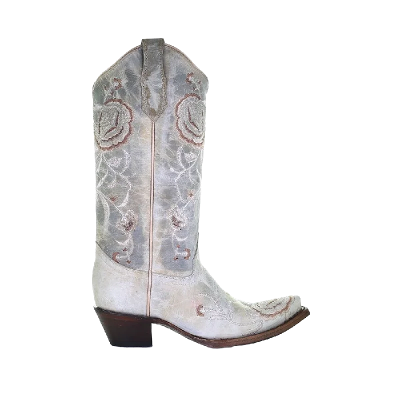 Circle G by Corral Ladies Aqua Floral Embroidery Snip Toe Boots L5711