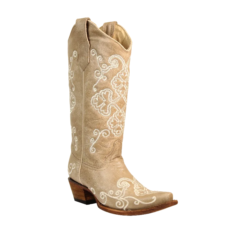 Circle G by Corral Ladies Bone Embroidery Snip Toe Boots L5273